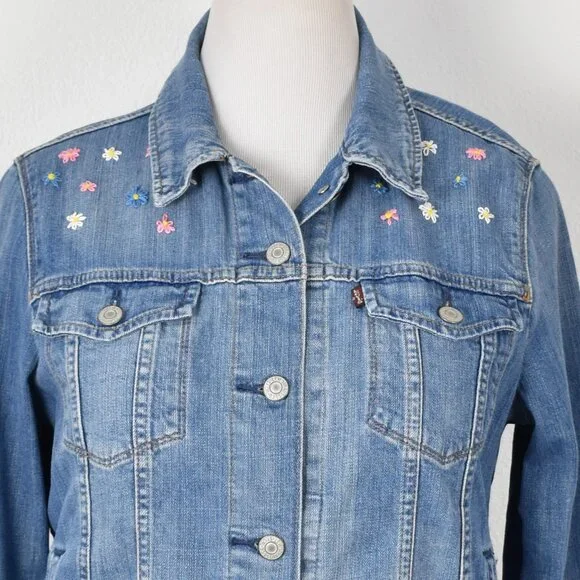 Levi's Flower Embroidered Denim Trucker Jacket - XL - Picture 2 of 10